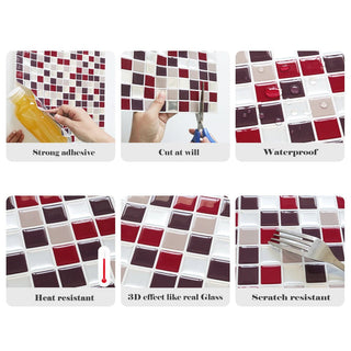 10 Pezzi Fogli Carta Da Parati Materiale PET Adesivo Effetto 3D Waterproof Toni Blu Rosso Marrone Arredamento Decorazione Casa - INTERIOR DREAM DESIGN