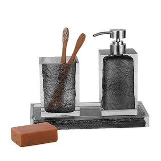 Accessori Bagno 3 Pezzi Resina Colore Grigio Scuro Dispenser Vassoio Bicchiere-INTERIOR DREAM DESIGN
