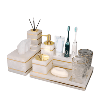 Accessori Bagno Alta Qualità Marmo Design Elegante Colore Avorio Panna Dettagli Oro-INTERIOR DREAM DESIGN