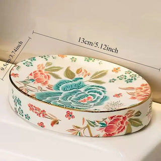 Accessori Bagno Dispenser Porta Sapone Saponetta Dispenser Ceramica Design Floreale-INTERIOR DREAM DESIGN