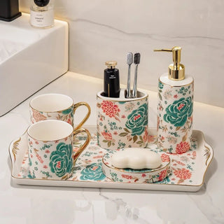 Accessori Bagno Dispenser Porta Sapone Saponetta Dispenser Ceramica Design Floreale-INTERIOR DREAM DESIGN