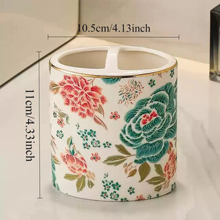 Accessori Bagno Dispenser Porta Sapone Saponetta Dispenser Ceramica Design Floreale-INTERIOR DREAM DESIGN