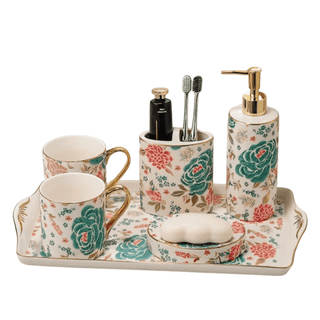 Accessori Bagno Dispenser Porta Sapone Saponetta Dispenser Ceramica Design Floreale-INTERIOR DREAM DESIGN