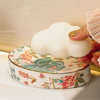 Accessori Bagno Dispenser Porta Sapone Saponetta Dispenser Ceramica Design Floreale-INTERIOR DREAM DESIGN