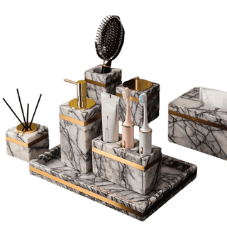 Accessori Bagno Marmo Bianco Dettagli Oro Alta Qualità Resistenti Design Moderno Elegante-INTERIOR DREAM DESIGN