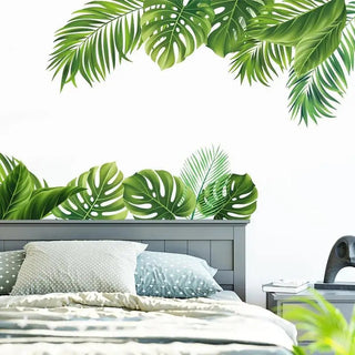 Adesivi Decorativi Colore Verde Set 2 Pezzi Forma Foglie Natura Arredamento Casa Salotto Materiale PVC-INTERIOR DREAM DESIGN