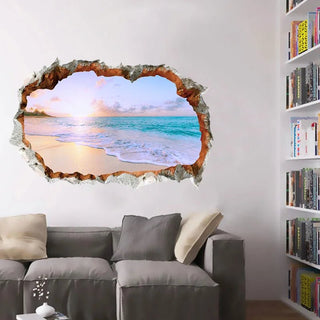 Adesivo Decorativo Parete Tramonto Mare Illusione Ottica Accessori Decorazione Casa Camera Arredamento - INTERIOR DREAM DESIGN