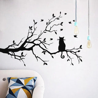 Adesivo Decorativo Stickers Forma Gatto Fiori Piante Colore Nero Resistente Materiale PVC Impermeabile-INTERIOR DREAM DESIGN