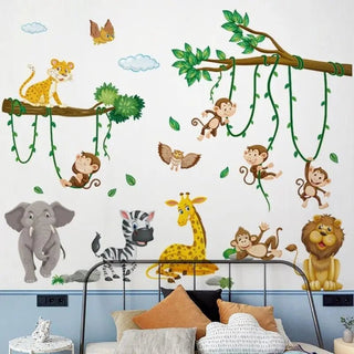 Adesivo Parete PVC Resistente Acqua Umidità Design Animali 2 Fogli Adatto Camera Letto Bambini - INTERIOR DREAM DESIGN