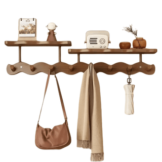 Appendi Abiti Materiale Legno Appendi Abiti Porta Oggetti Con Mensola Decorazione Parete-INTERIOR DREAM DESIGN