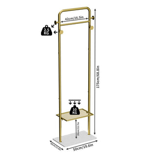 Appendiabiti 2 Ripiani Colore Oro Ganci Ferro Pietra Organizer Vestiti Ingresso Casa Salotto-INTERIOR DREAM DESIGN