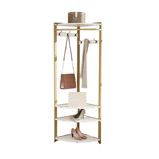 Appendiabiti Angolare Metallo Legno 3 Mensole Ganci Organizzazione Salotto Decorazione Casa-INTERIOR DREAM DESIGN