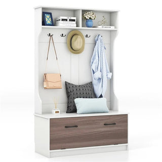 Appendiabiti Legno Diversi Colori Bianco Nero 5 Ganci 2 Cassetti 2 Mensole Arredamento Ingresso Casa-INTERIOR DREAM DESIGN