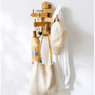 Appendiabiti Marrone Chiaro Scuro Parete 5 Ganci Legno Arredamento Casa-INTERIOR DREAM DESIGN