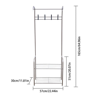 Appendiabiti Metallo Marrone Scuro 4 Ganci 2 Scaffali Ampio Spazio Vestiti Scarpe Ingresso Organizzazione Casa - INTERIOR DREAM DESIGN