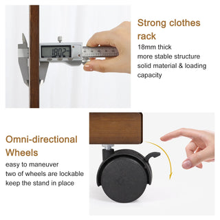 Appendiabiti Ruote Due Ripiani Ampio Spazio Vestiti Scarpe Accessori Organizzazione Legno Marrone-INTERIOR DREAM DESIGN