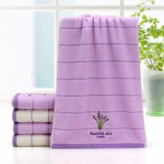 Asciugamani Bagno Cotone Panna Viola Ricamati 1 Pezzo Morbido Comodo Disegno Lavanda - INTERIOR DREAM DESIGN