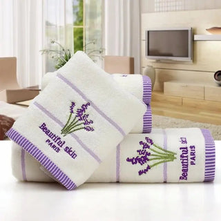 Asciugamani Bagno Cotone Panna Viola Ricamati 1 Pezzo Morbido Comodo Disegno Lavanda - INTERIOR DREAM DESIGN