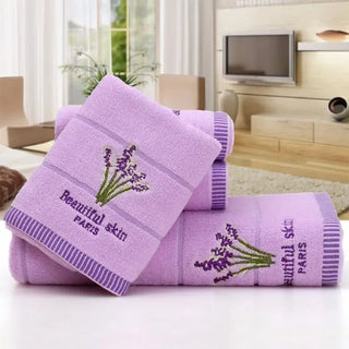 Asciugamani Bagno Cotone Panna Viola Ricamati 1 Pezzo Morbido Comodo Disegno Lavanda - INTERIOR DREAM DESIGN