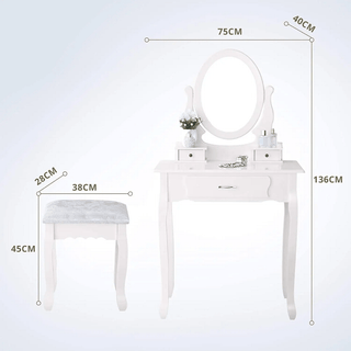 Ballerina Camera Letto Sgabello Incluso Mobile Specchio Toeletta Legno Elegante Bianco Postazione Bellezza Design Cassetti Inclusi-INTERIOR DREAM DESIGN