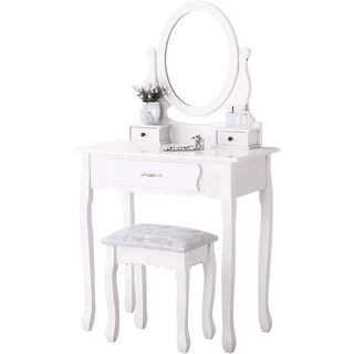Ballerina Camera Letto Sgabello Incluso Mobile Specchio Toeletta Legno Elegante Bianco Postazione Bellezza Design Cassetti Inclusi-INTERIOR DREAM DESIGN