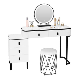 Ballerina Postazione Trucco Bellezza Toletta Luci LED 5 Cassetti Sgabello Legno Metallo Ampio Spazio Archiviazione Comodo Elegante Specchio Touch Arredamento Casa Camera - INTERIOR DREAM DESIGN