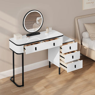 Ballerina Postazione Trucco Bellezza Toletta Luci LED 5 Cassetti Sgabello Legno Metallo Ampio Spazio Archiviazione Comodo Elegante Specchio Touch Arredamento Casa Camera - INTERIOR DREAM DESIGN