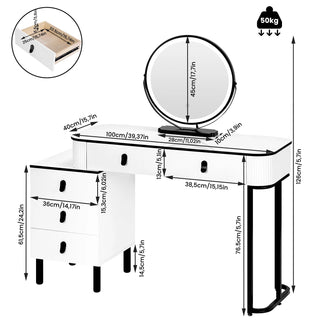 Ballerina Postazione Trucco Bellezza Toletta Luci LED 5 Cassetti Sgabello Legno Metallo Ampio Spazio Archiviazione Comodo Elegante Specchio Touch Arredamento Casa Camera - INTERIOR DREAM DESIGN