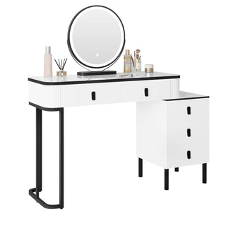 Ballerina Postazione Trucco Bellezza Toletta Luci LED 5 Cassetti Sgabello Legno Metallo Ampio Spazio Archiviazione Comodo Elegante Specchio Touch Arredamento Casa Camera - INTERIOR DREAM DESIGN