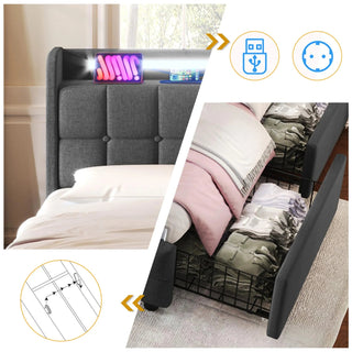 Base Letto Matrimoniale Imbottita Con Cassettiera Luci Illuminazione LED Struttura Doghe Ricarica USB 4 Cassetti Accessori Casa Camera Letto - INTERIOR DREAM DESIGN