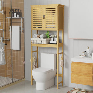 Bathroom Storage Shelf Cabinet Bamboo Over - the - Toilet Washing Machine Organizer Rack Free Standing - INTERIOR DREAM DESIGN