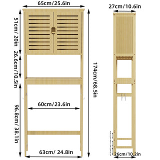 Bathroom Storage Shelf Cabinet Bamboo Over - the - Toilet Washing Machine Organizer Rack Free Standing - INTERIOR DREAM DESIGN