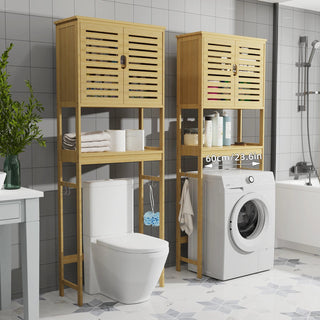 Bathroom Storage Shelf Cabinet Bamboo Over - the - Toilet Washing Machine Organizer Rack Free Standing - INTERIOR DREAM DESIGN