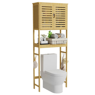 Bathroom Storage Shelf Cabinet Bamboo Over - the - Toilet Washing Machine Organizer Rack Free Standing - INTERIOR DREAM DESIGN