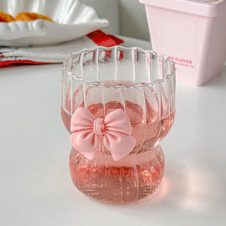 Bicchiere Di Vetro Con Dettaglio Fiocco Rosa Tazza Modello Particolare Decorazione Cucina-INTERIOR DREAM DESIGN