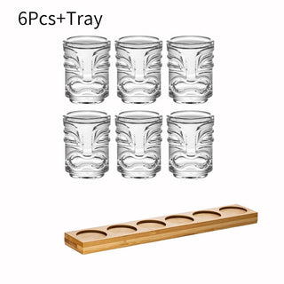 Bicchieri Shot Vetro Set Diversi Pezzi Vassoio Legno Arredamento Casa Cucina Drink-INTERIOR DREAM DESIGN