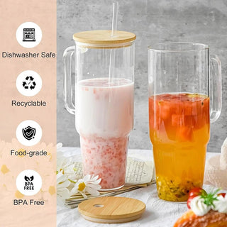 Bicchieri Tazze Cannuccia Coperchio Comodo Pratico Uso Esterno Vetro Trasparente-INTERIOR DREAM DESIGN