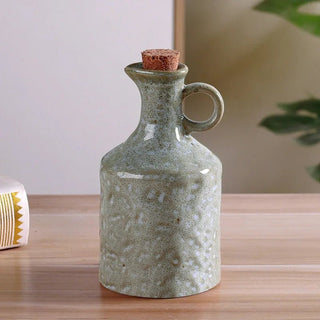 Bottiglia Olio Tappo Sughero Verde Chiaro Bianco Design Elegante Oliera-INTERIOR DREAM DESIGN