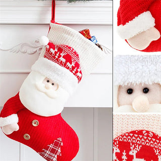 Calza Di Natate In Materiale Tessuto Con Pupazzo Di Neve Babbo Natale Colore Bianco Rosso - INTERIOR DREAM DESIGN