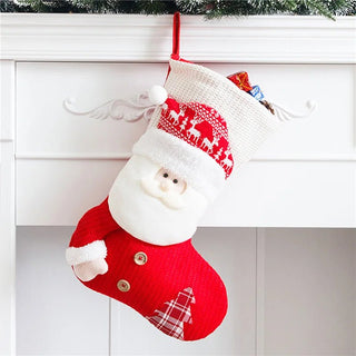 Calza Di Natate In Materiale Tessuto Con Pupazzo Di Neve Babbo Natale Colore Bianco Rosso - INTERIOR DREAM DESIGN