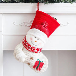 Calza Di Natate In Materiale Tessuto Con Pupazzo Di Neve Babbo Natale Colore Bianco Rosso - INTERIOR DREAM DESIGN