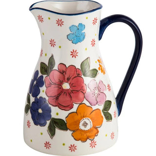 Caraffa Capacità 2 Litri Design Vintage Disegni Fiori Multicolor Ceramica-INTERIOR DREAM DESIGN