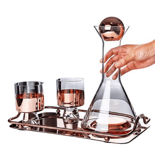 Caraffa Vetro Borosilicato Trasparente Oro Rosa Bicchieri Inclusi Diversi Set Arredamento Cucina-INTERIOR DREAM DESIGN