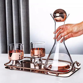 Caraffa Vetro Borosilicato Trasparente Oro Rosa Bicchieri Inclusi Diversi Set Arredamento Cucina-INTERIOR DREAM DESIGN