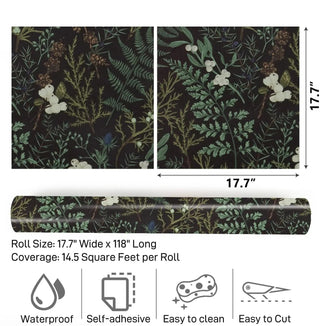 Carta Da Parati Fantasia Fiori Foglie Sfondo Scuro Elegante Design Moderno Anti - Muffa Umidità Adesiva Impermeabile Resistente - INTERIOR DREAM DESIGN