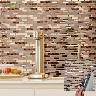 Carta Da Parati Marrone Effetto Mosaico 3D Arredamento Adesivo Casa Parete Cucina-INTERIOR DREAM DESIGN