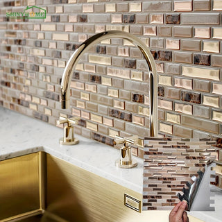 Carta Da Parati Marrone Effetto Mosaico 3D Arredamento Adesivo Casa Parete Cucina-INTERIOR DREAM DESIGN