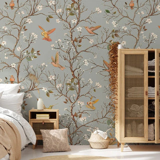 Carta Parati Design Fiori Uccelli Floreale Adesiva Diversi Panelli Decorazione Casa Parete-INTERIOR DREAM DESIGN