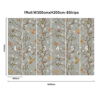 Carta Parati Design Fiori Uccelli Floreale Adesiva Diversi Panelli Decorazione Casa Parete-INTERIOR DREAM DESIGN