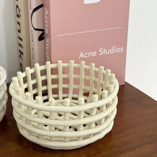 Cestino Porta Oggetti Materiale Ceramica Cestino Decorazione Tavolo Modello Intrecciato-INTERIOR DREAM DESIGN